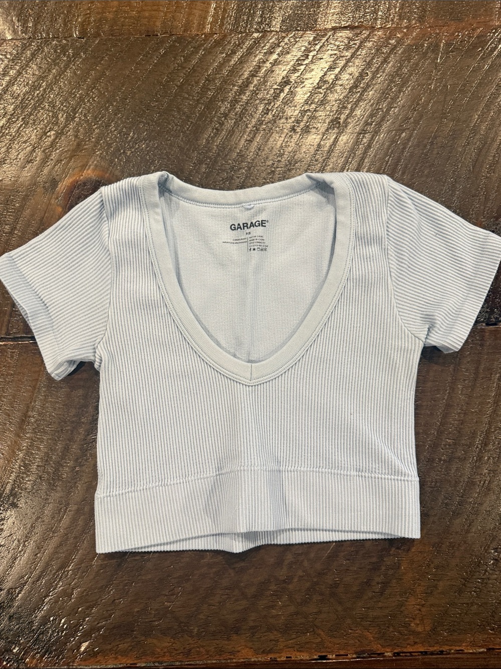 Garage Baby Blue Ribbed V-Neck Cropped Tee